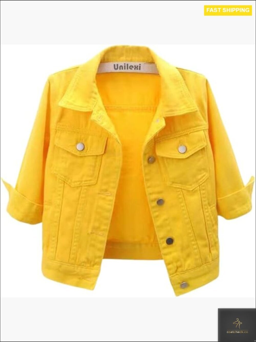 Cropped Denim Jacket 3/4 Sleeve Light Wash Trucker Coat Chic Modern